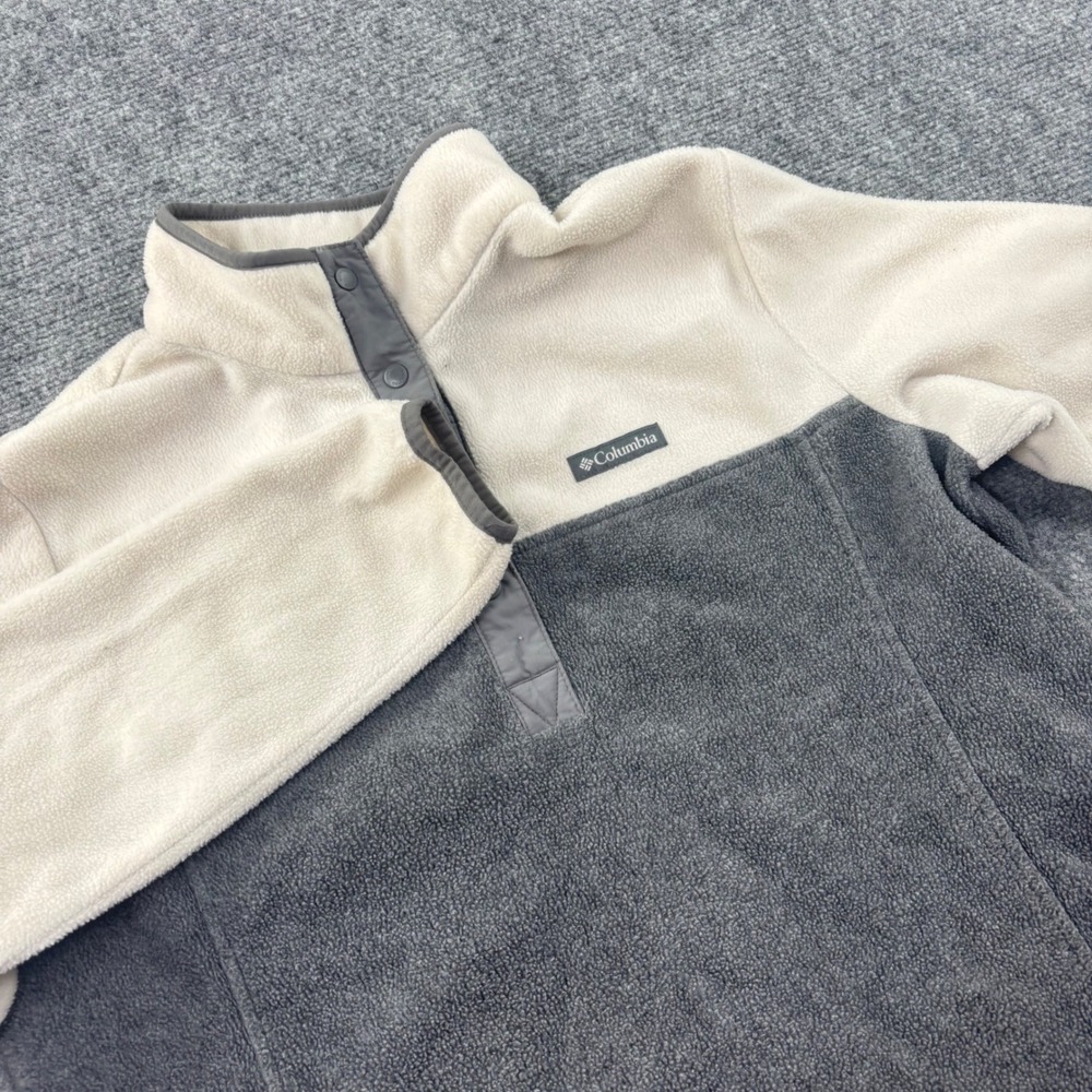 Columbia Fleece Pullover XL Gray Cream Colorblock‎ Snap Neck Mens